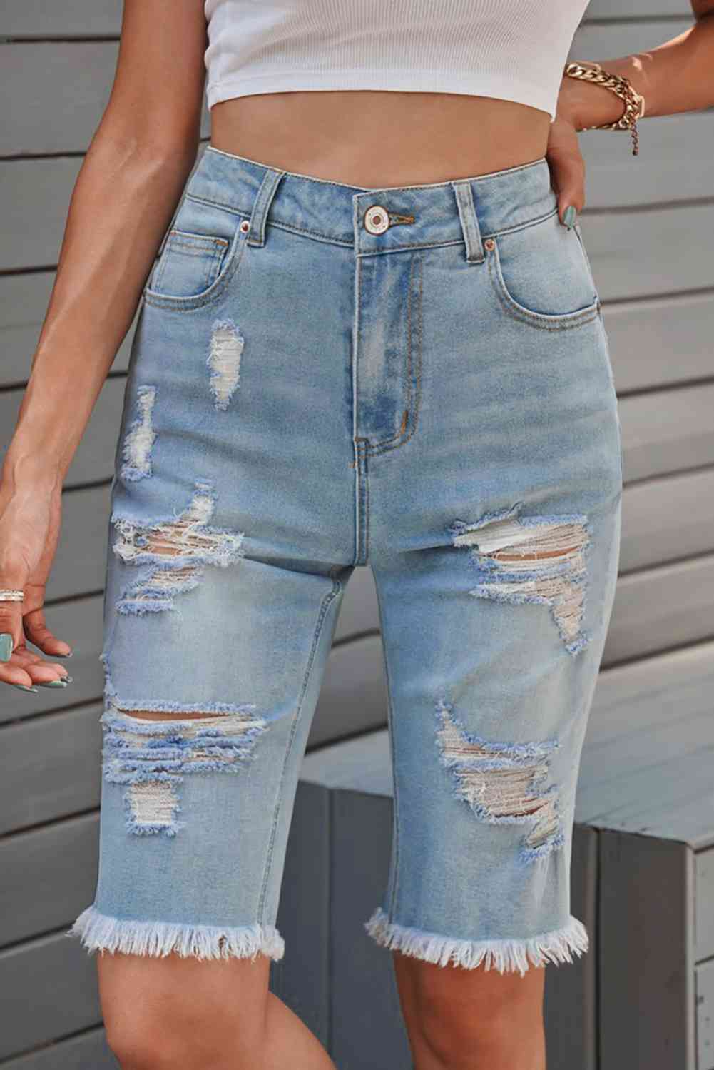 Stilla | Raw Hem Denim Bermuda Shorts