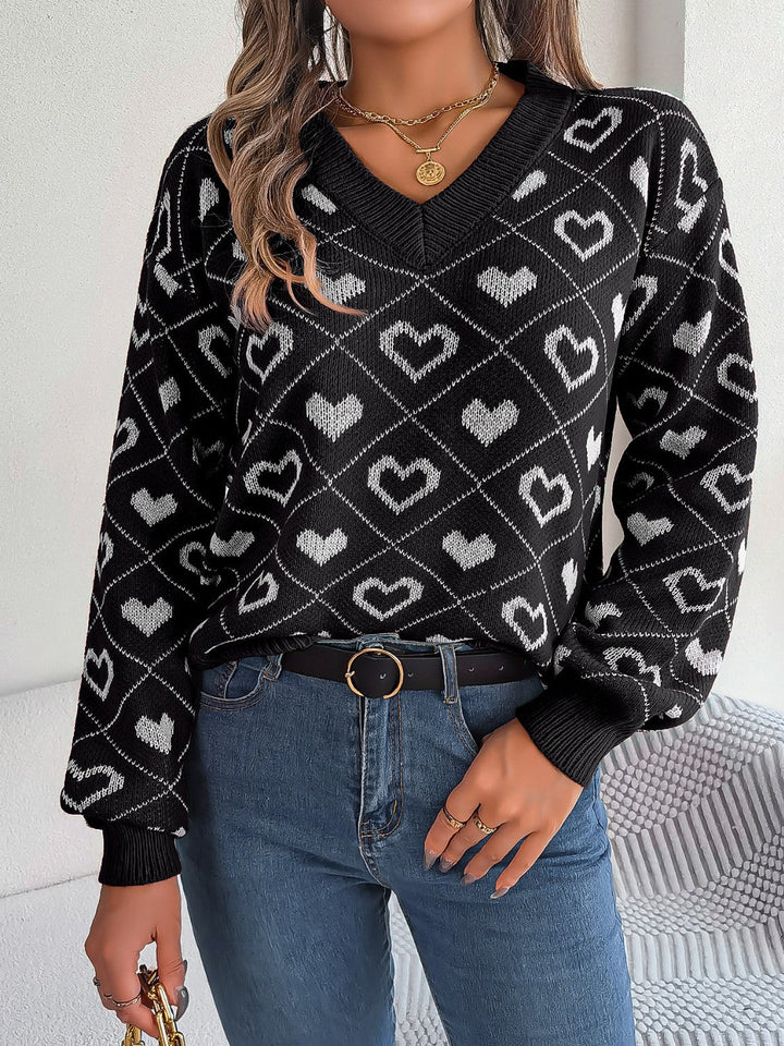 Stilla | Mønstret V-Hals Langærmet Sweater