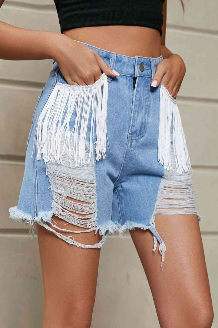 Stilla | Trim Distressed Denim Shorts Med Lommer