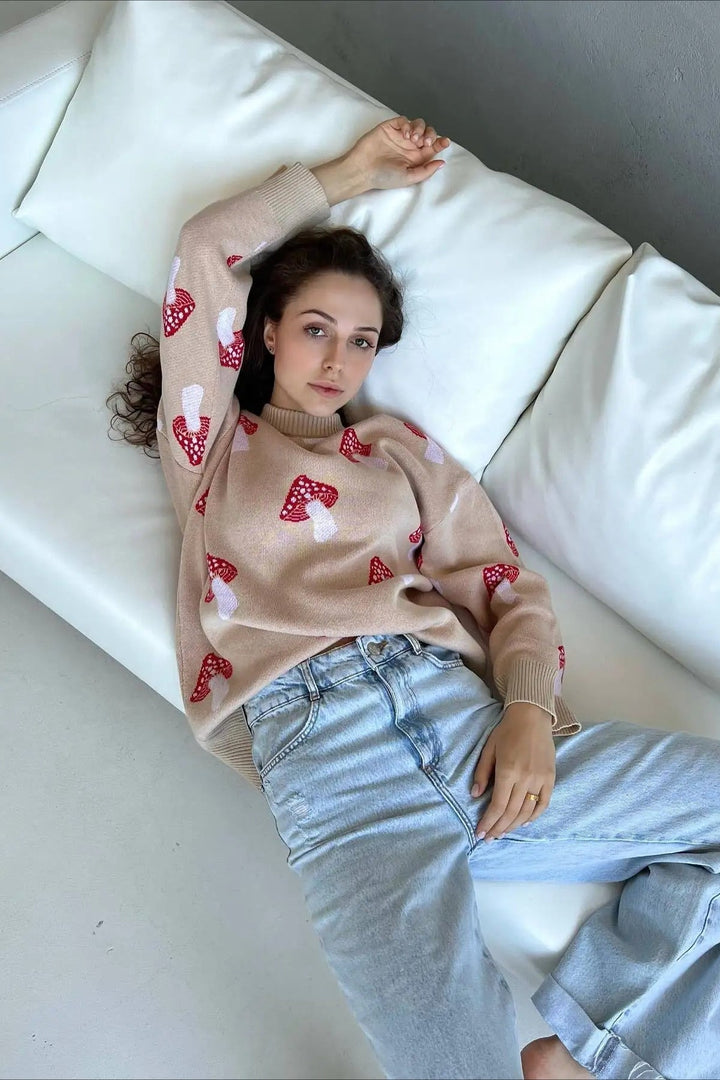 Stilla | Jacquard-strikpullover med svampemotiv