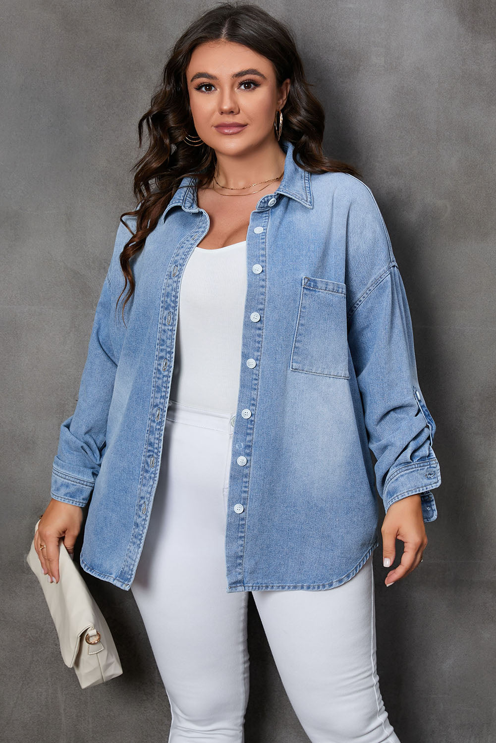 Stilla | Størrelse Knap Op Lommer Denim Top