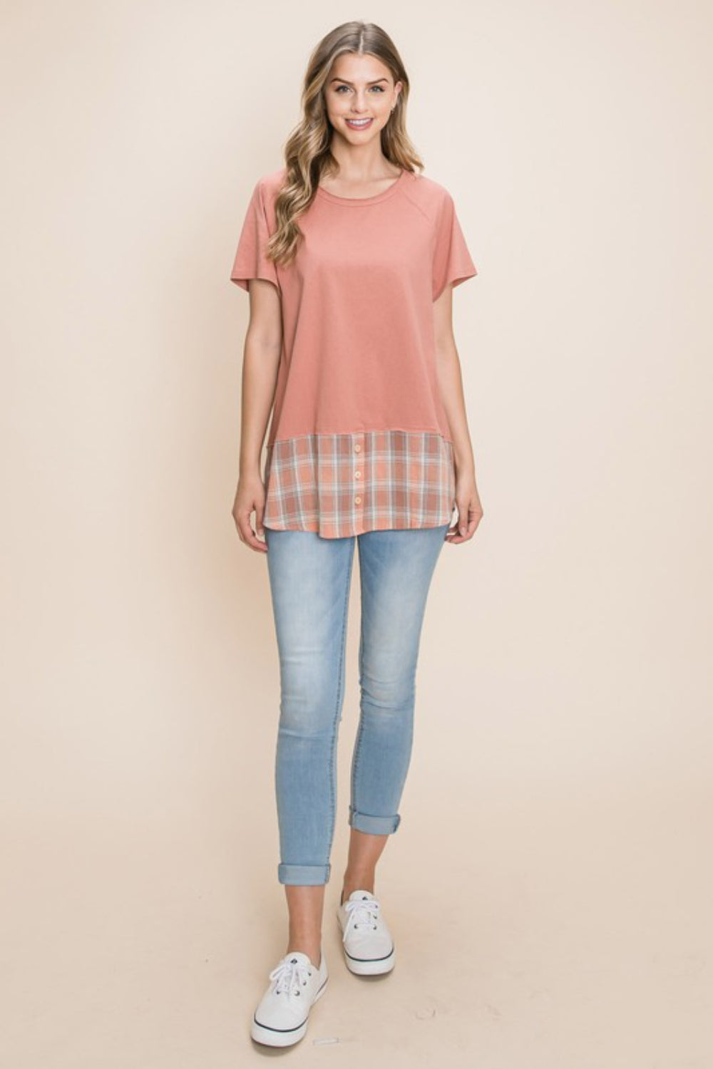 Stilla | Bleu by Nu Lab Plaid Kontrast Kortærmet T-Shirt