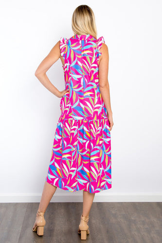 Stilla | Stage Print Ruffled Midi Kjole Med Lommer