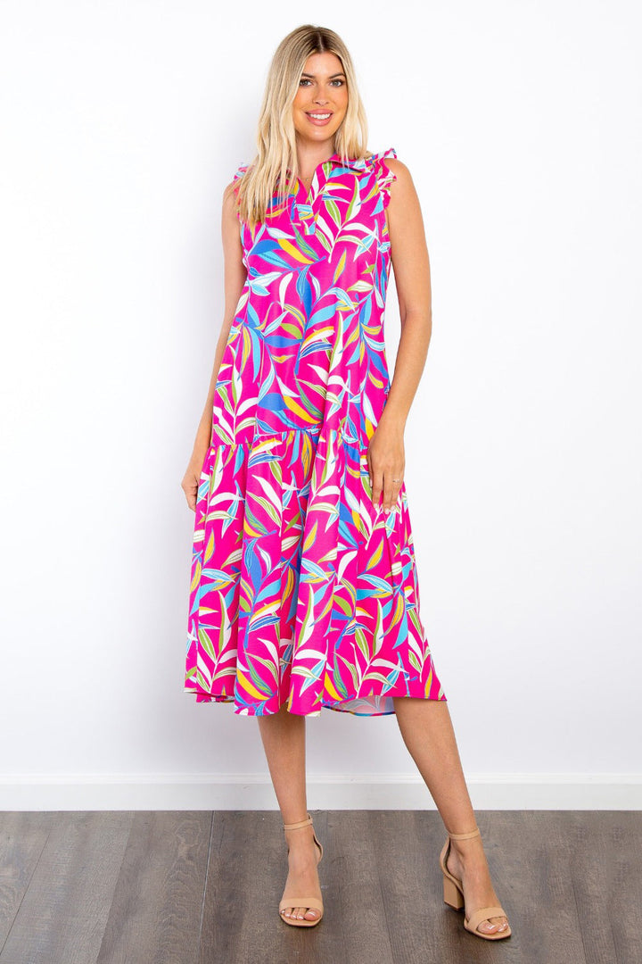 Stilla | Stage Print Ruffled Midi Kjole Med Lommer