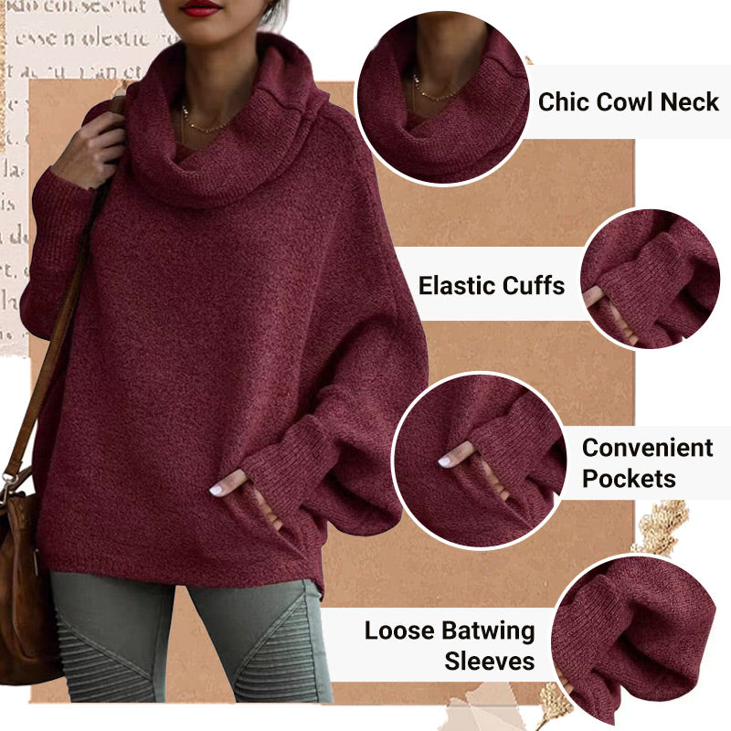 Stilla | Cozy Batwing Sweater med Vandfaldsudskæring og Lommer