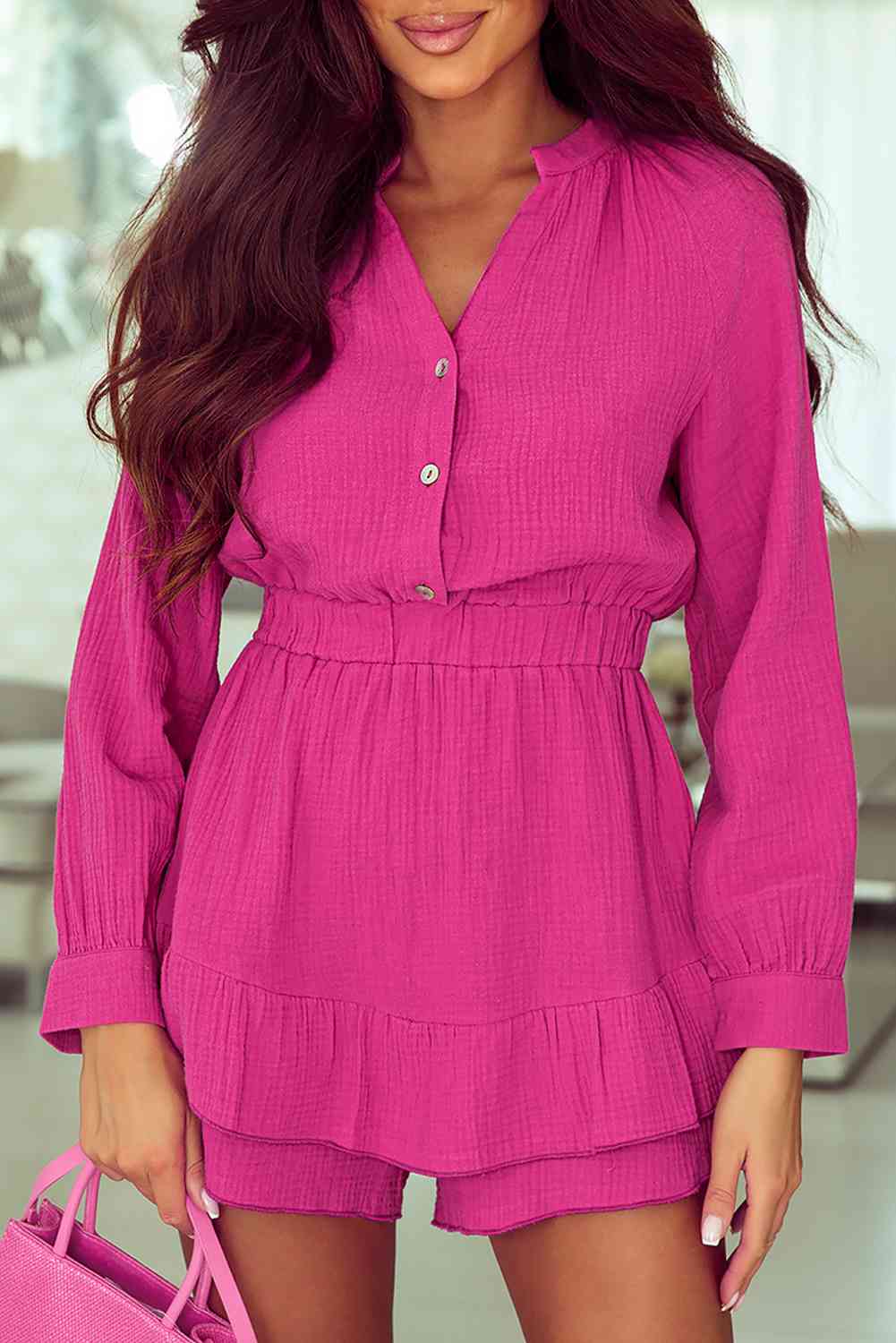 Stilla | Notched Neck Langærmet Romper