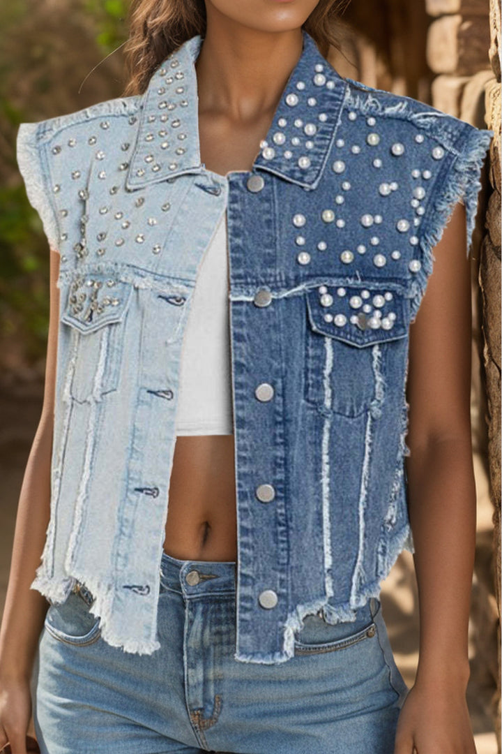 Stilla | Raw Hem Ærmeløs Denim Jakke