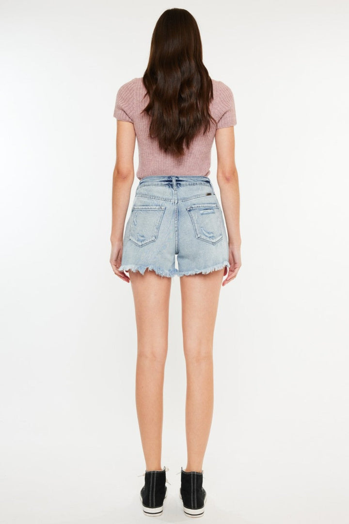 Stilla | Distressed High Waist Denim Shorts med lommer