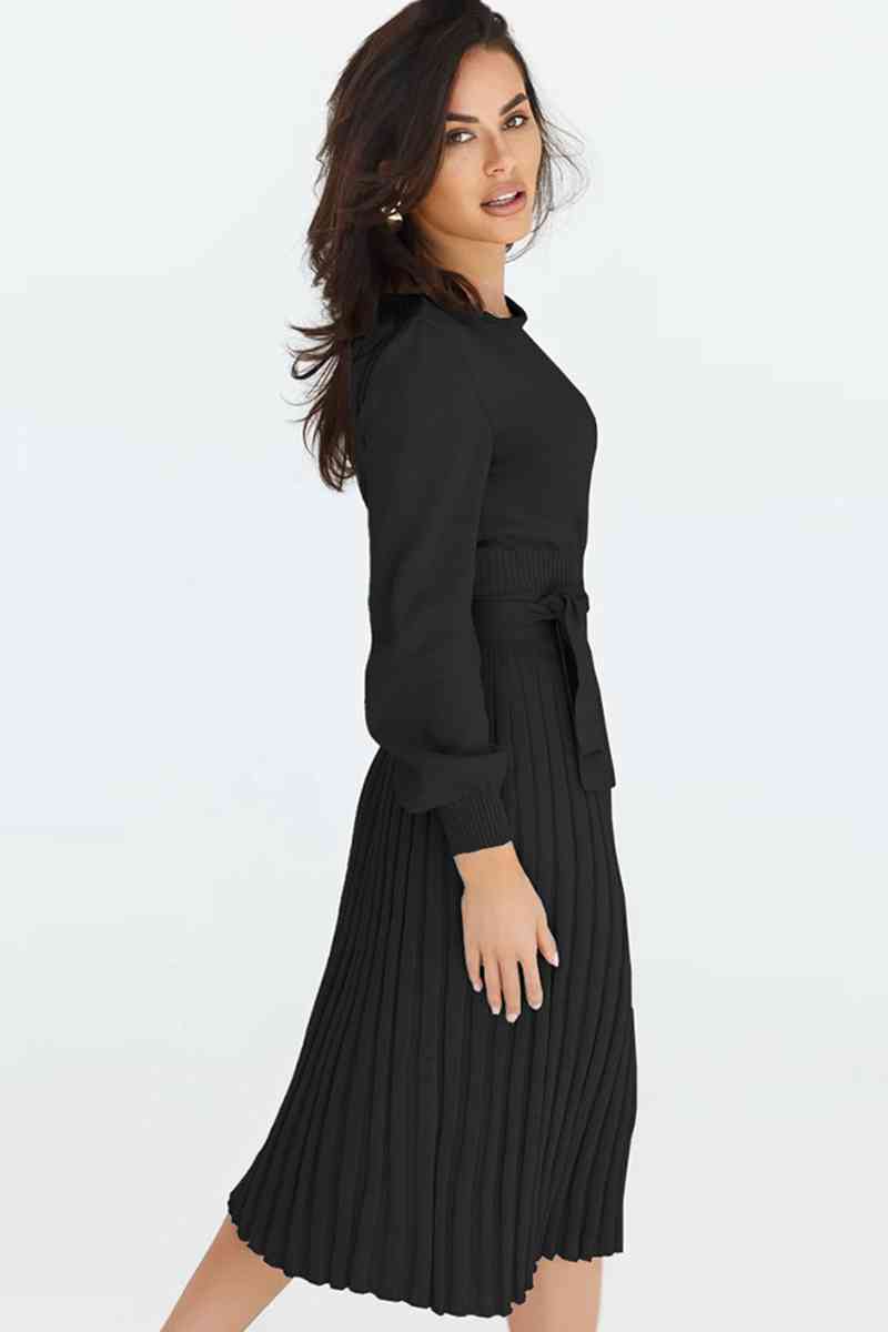 Stilla | Hals Langærmet Plisseret Sweater Kjole