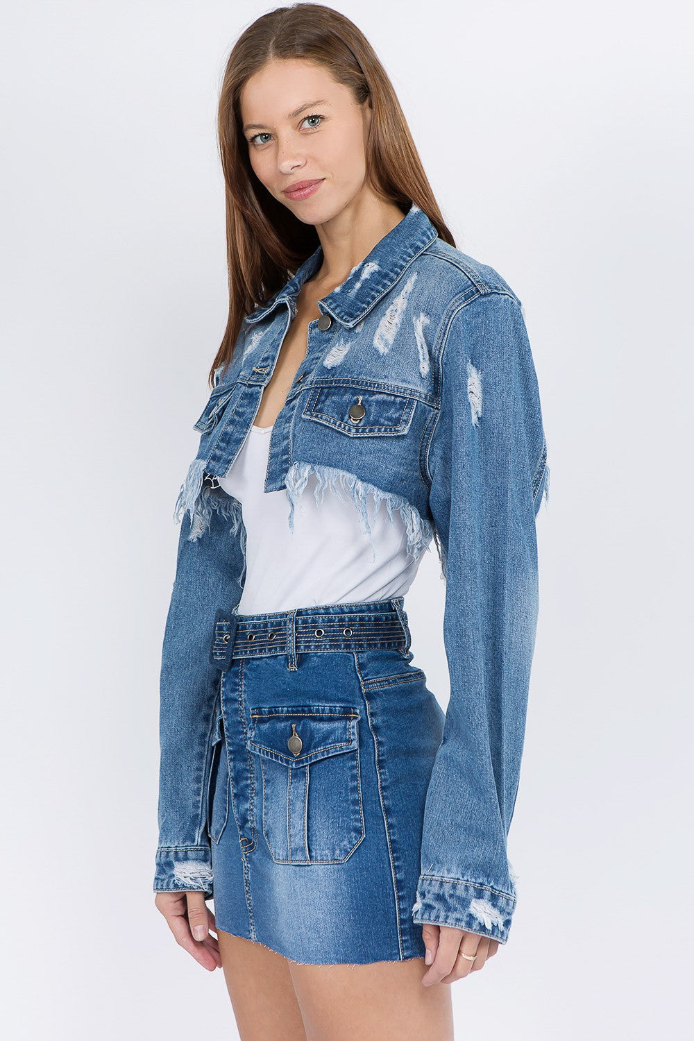 Stilla | Bazi Distressed Denim Jakke med Raflet Kant