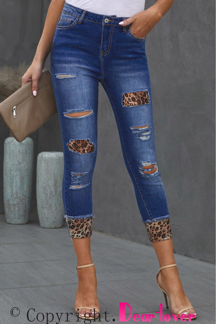 Stilla | Leopard Patch Distressed Cropped Jeans