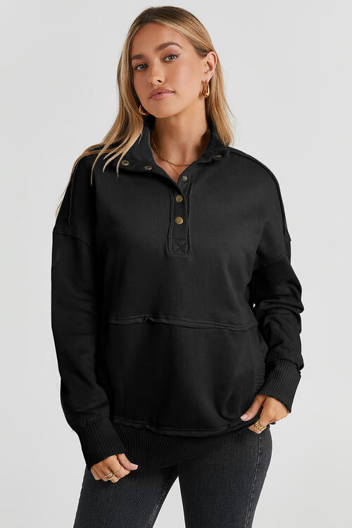 Stilla | Snap Drop Shoulder Langærmet Sweatshirt