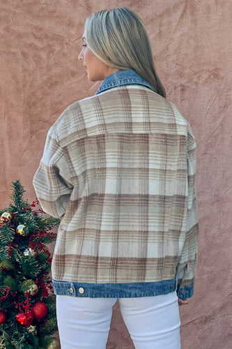 Stilla | The Why Full Size Vasket Denim Detalje Børstet Plaid Jakke