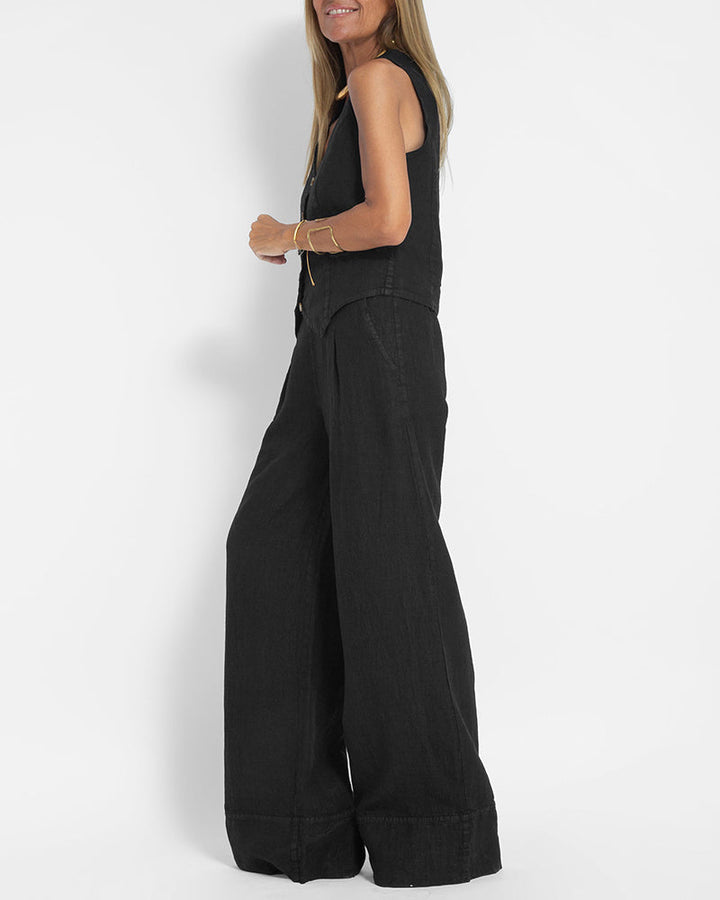 Skovae | Elegant 2-delt sæt linned brede bukser & vest