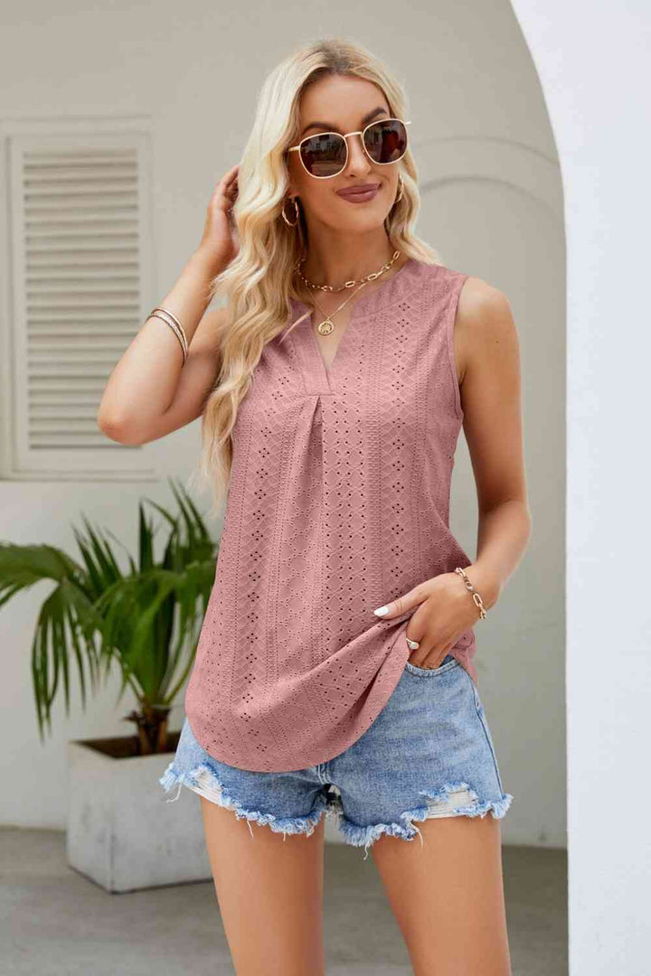Stilla | Hals Kurvet Kant Eyelet Tank