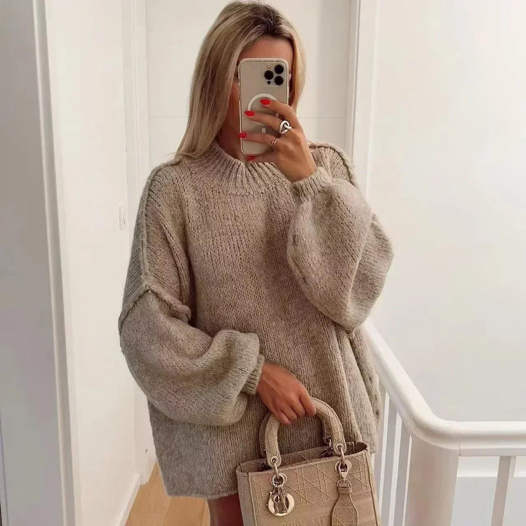 Stilla | Strikket rullekravepullover med voluminøse statement-ærmer
