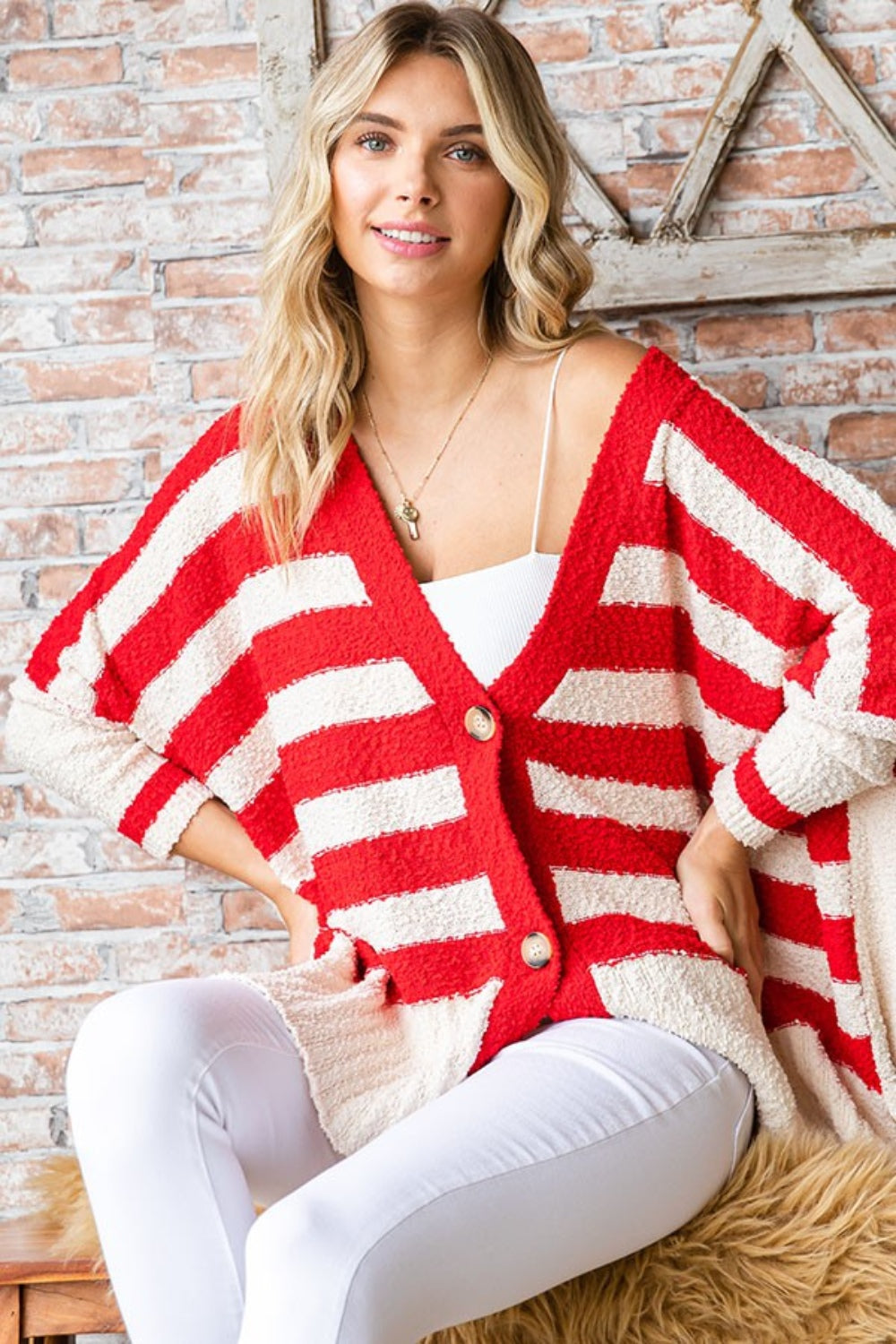 Stilla | Love Tekstureret Stribet Knappet Cardigan