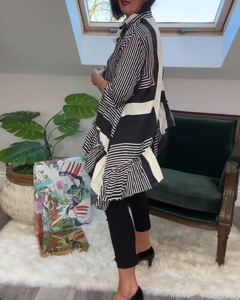 Stilla | Trykt Skjorte med Uregelmæssig Patchwork og Knapper