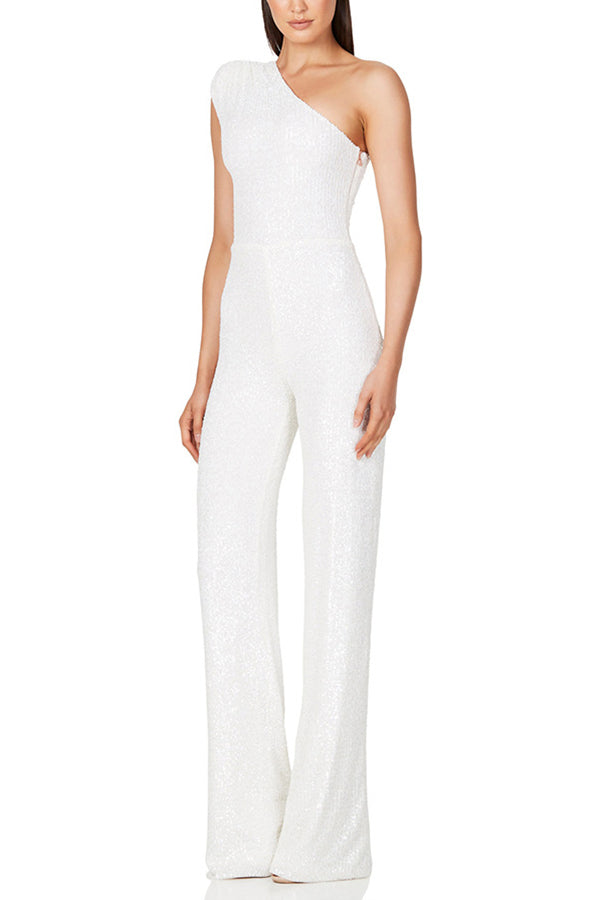 Stilla | Alize Stretch Paillet En Skulder Bred Ben Jumpsuit