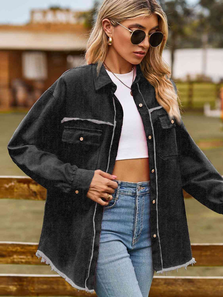 Stilla | Op Krave Hals Raw Hem Denim Top