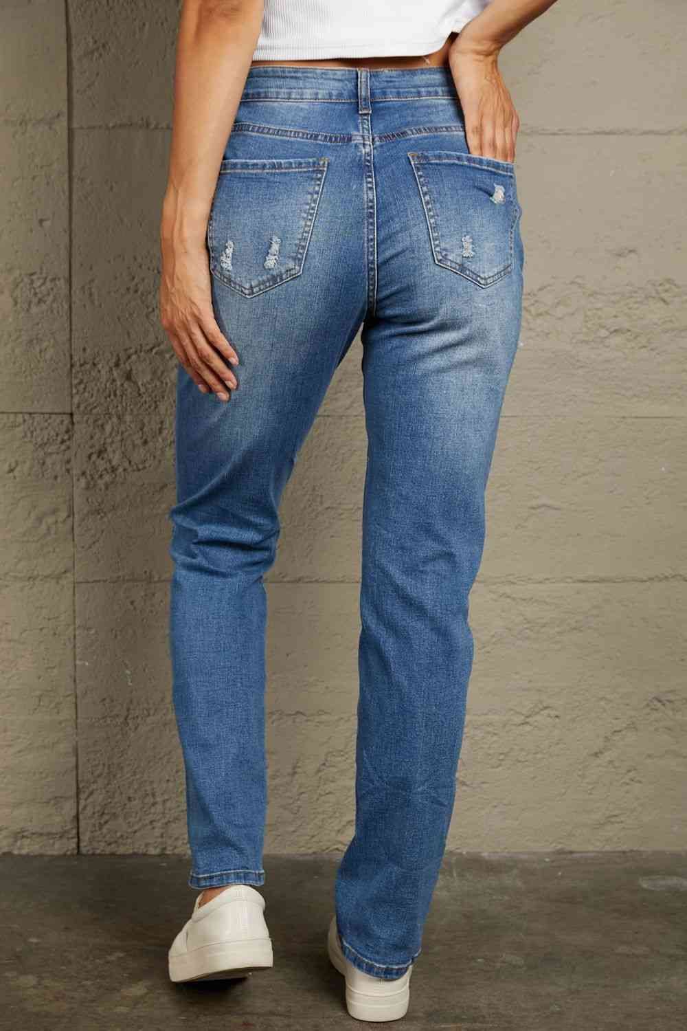 Stilla | Ternede Patches Mid Talje Distressed Jeans