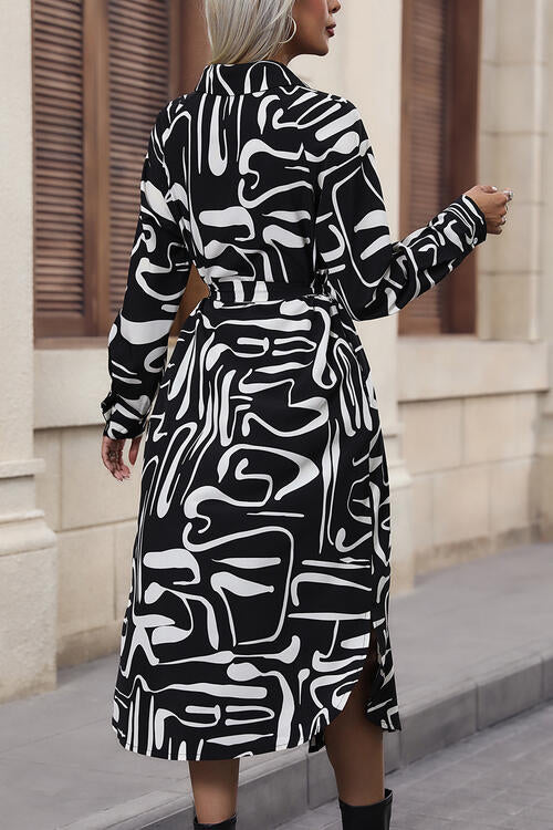 Stilla | Tie Front Collared Neck Slit Shirt Dress