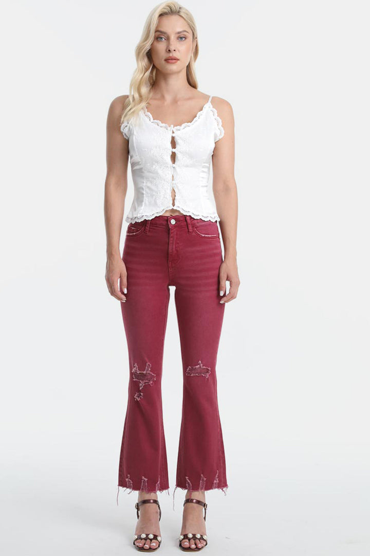 Stilla | Full Size Høj Talje Distressed Raw Hem Flare Jeans