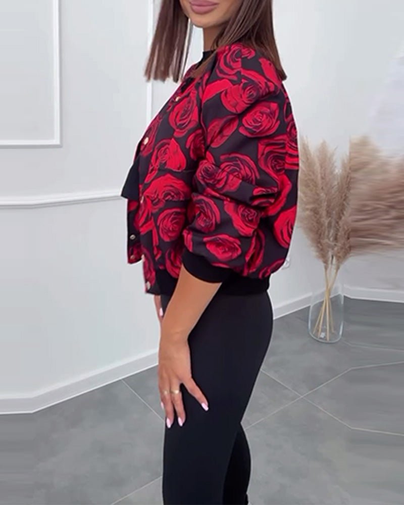 Stilla | Jakke med knapper og roseprint