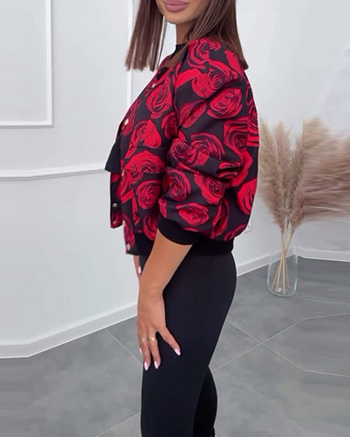 Stilla | Jakke med knapper og roseprint