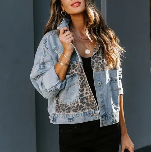 Stilla | Jeansjakke Med Leopard Patches