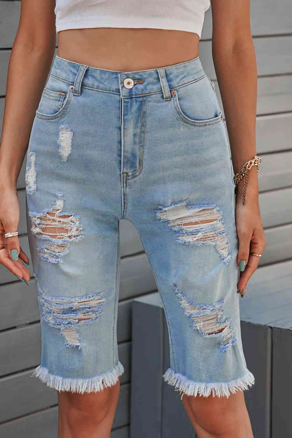 Stilla | Raw Hem Denim Bermuda Shorts