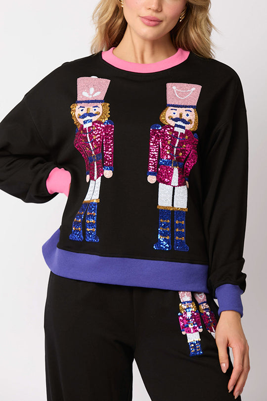 Stilla | Julemand Pailletter Fritid Sweatshirt og elastisk Talje løs Bukser Set