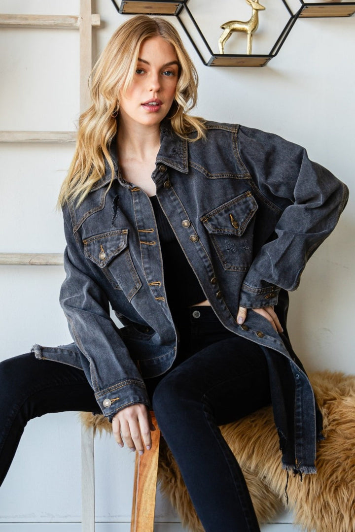 Stilla | Knapper Op Slidset Frayed Hem Denim Jakke