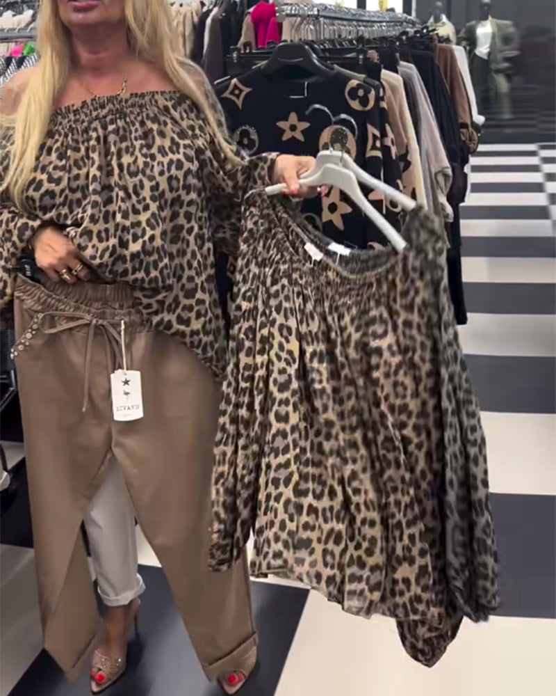 Stilla | Én skulder bluse med leopardmønster