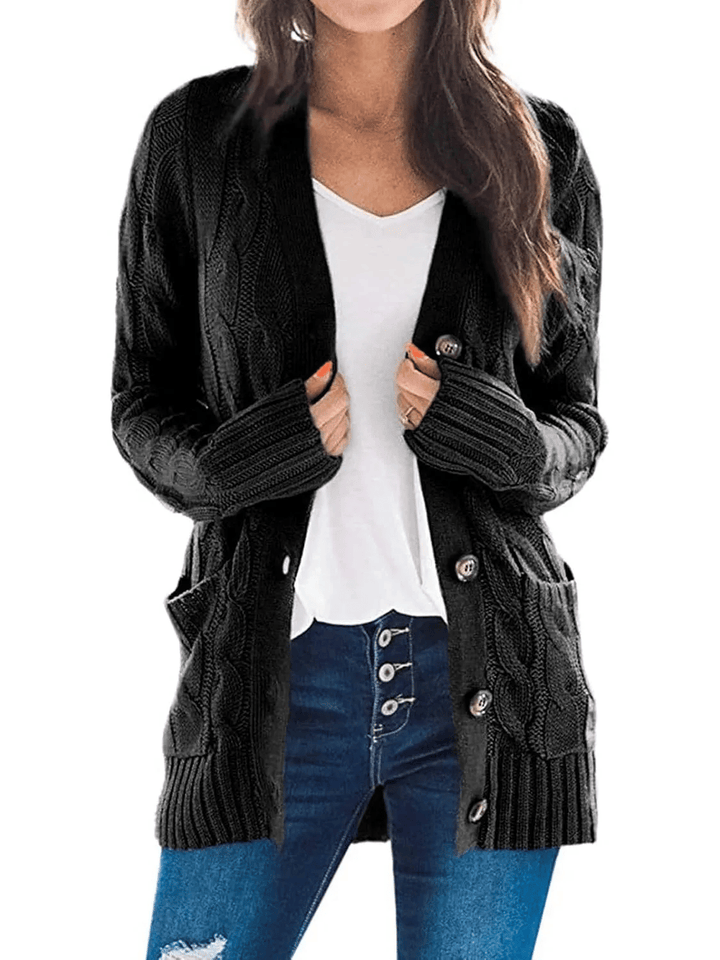 Stilla | Åben Strikkardigan med Kabelmønster