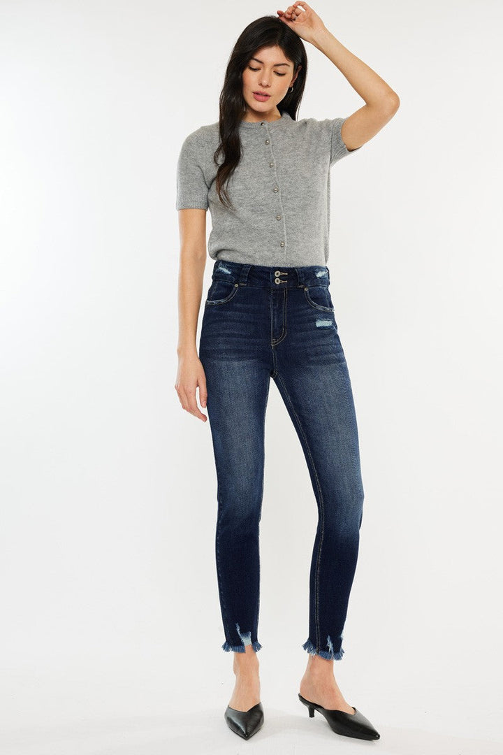 Stilla | Full Size Cat's Whiskers Raw Hem Høj Talje Jeans