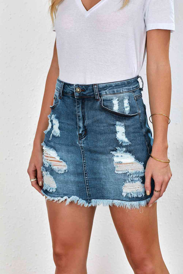 Stilla | Raw Hem Denim Mini Skirt