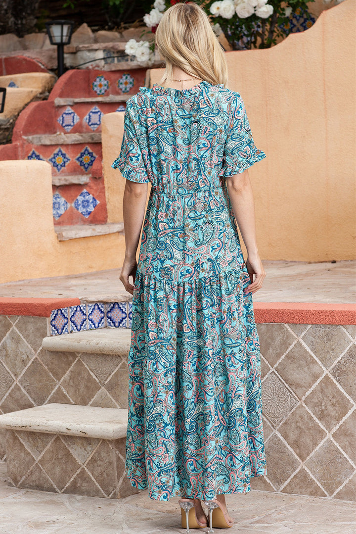 Stilla | Print Flounce Sleeve Maxi Kjole
