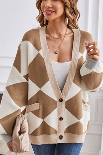Stilla | Hals geometrisk patchwork kontraststrik cardigan casual løs jakke