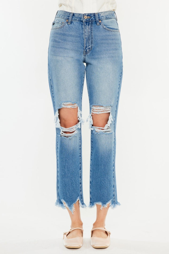 Stilla | Distressed Frayed Hem Cropped Jeans