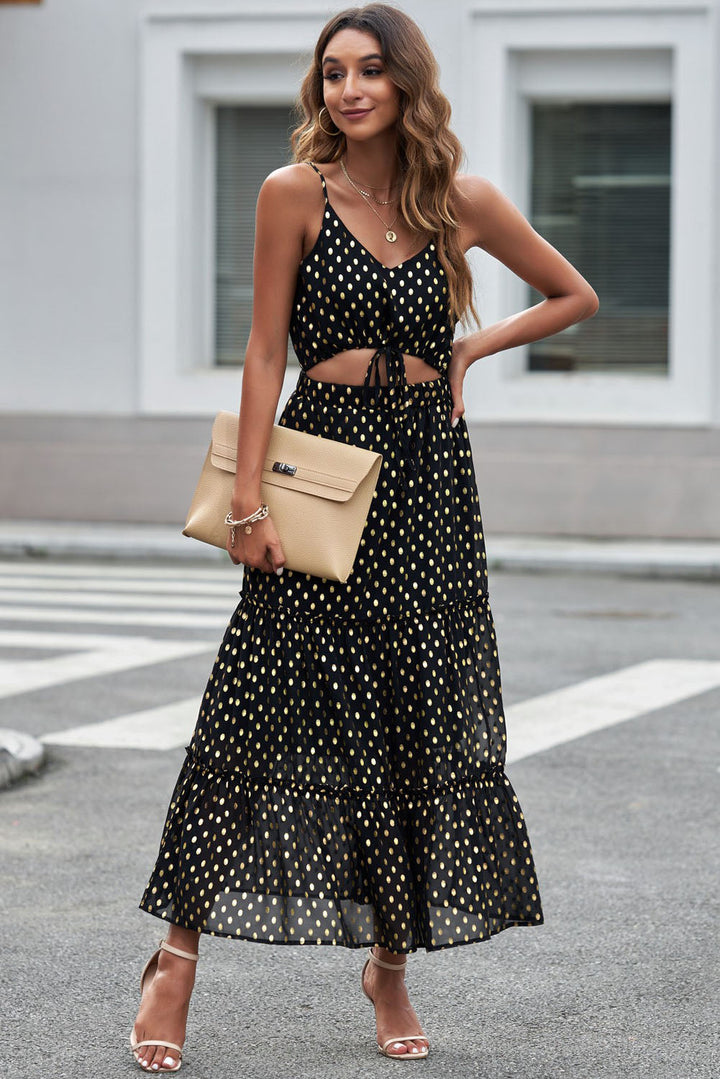 Stilla | Dot Cutout Spaghetti Strap Lagdelt Maxi Kjole