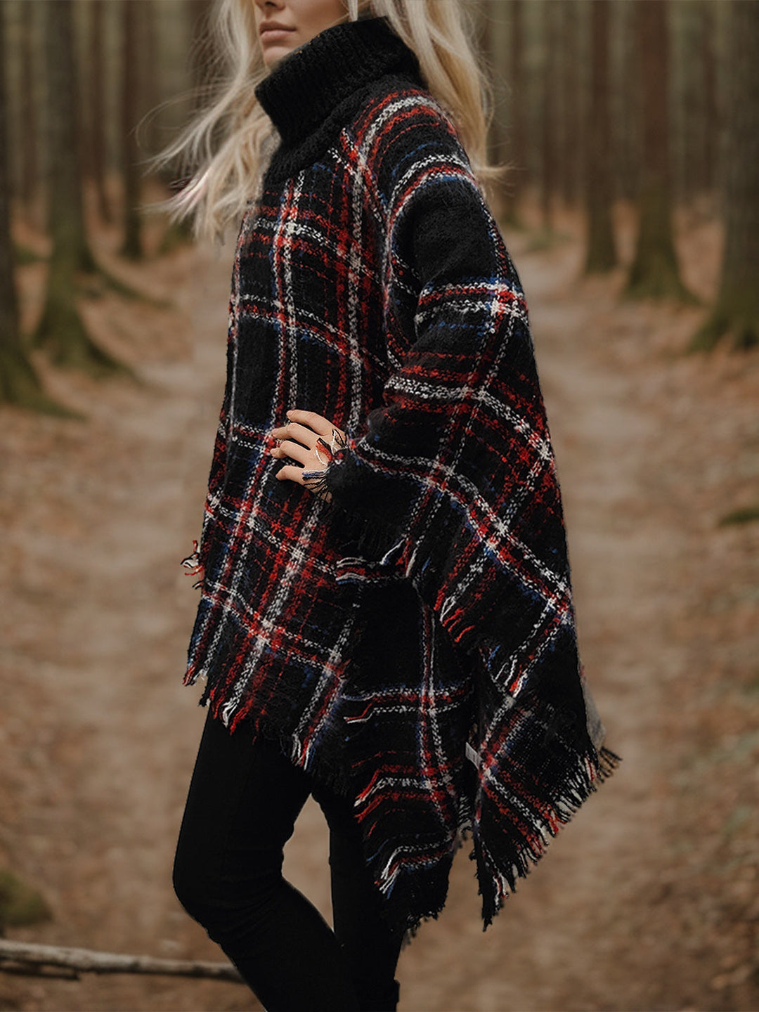 Stilla | Turtleneck Plaid Raw Hem Sweater