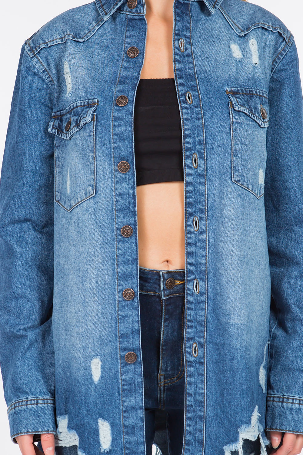 Stilla | Bazi Distressed Frayed Hem Denimjakke