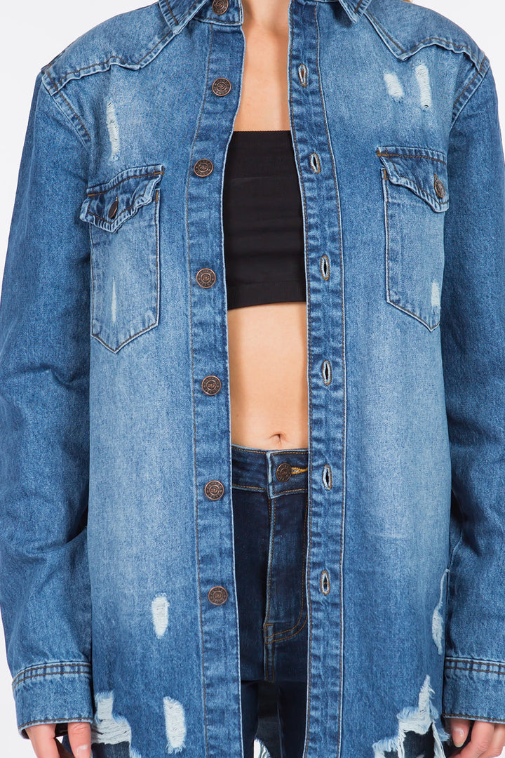 Stilla | Bazi Distressed Frayed Hem Denimjakke
