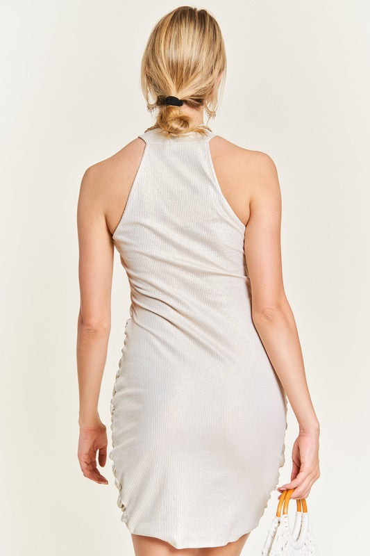 Stilla | Foil Overlap Shirred Dress Plus