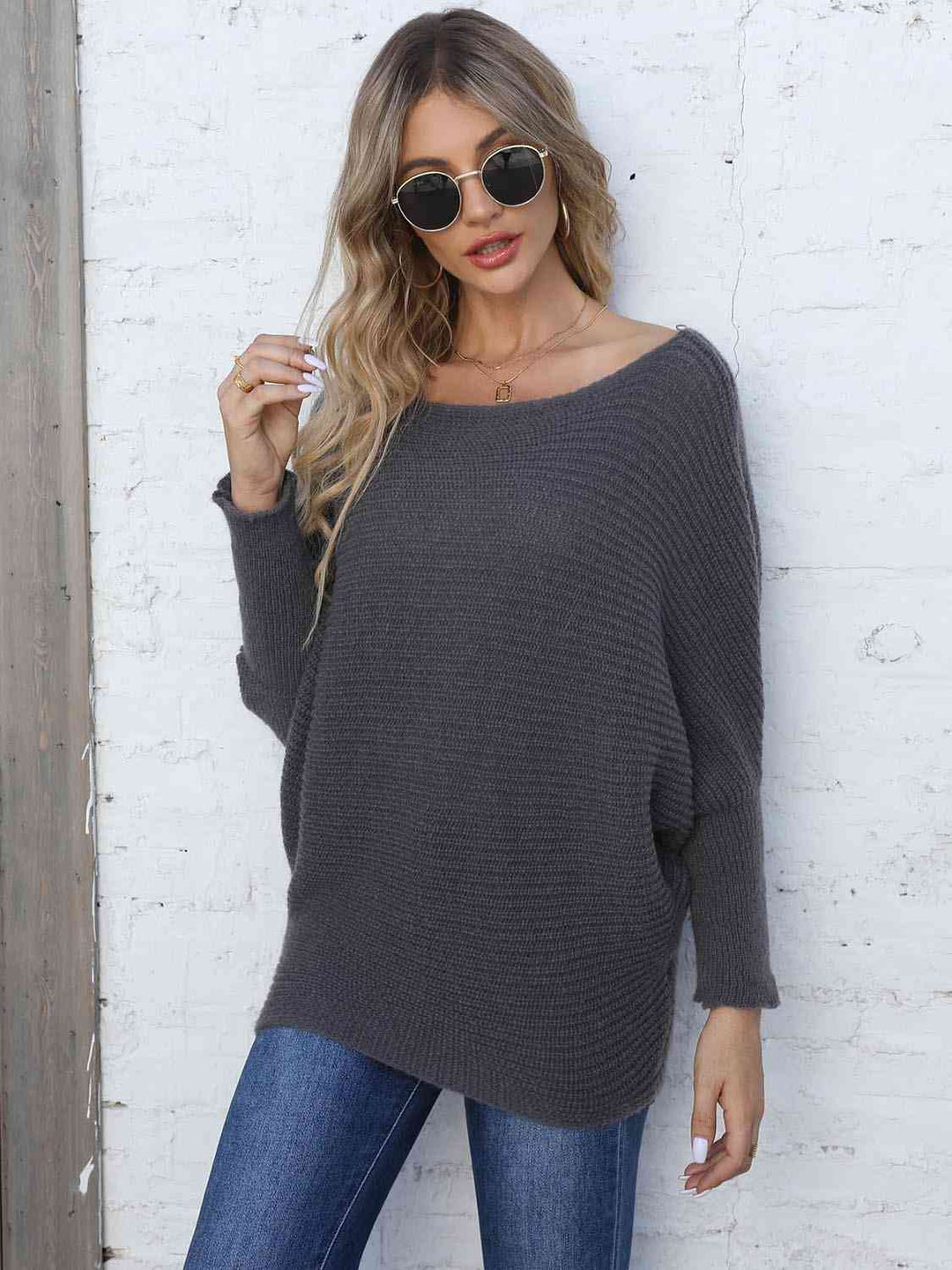 Stilla | Størrelse Horisontal Ribbing Dolman Ærme Sweater