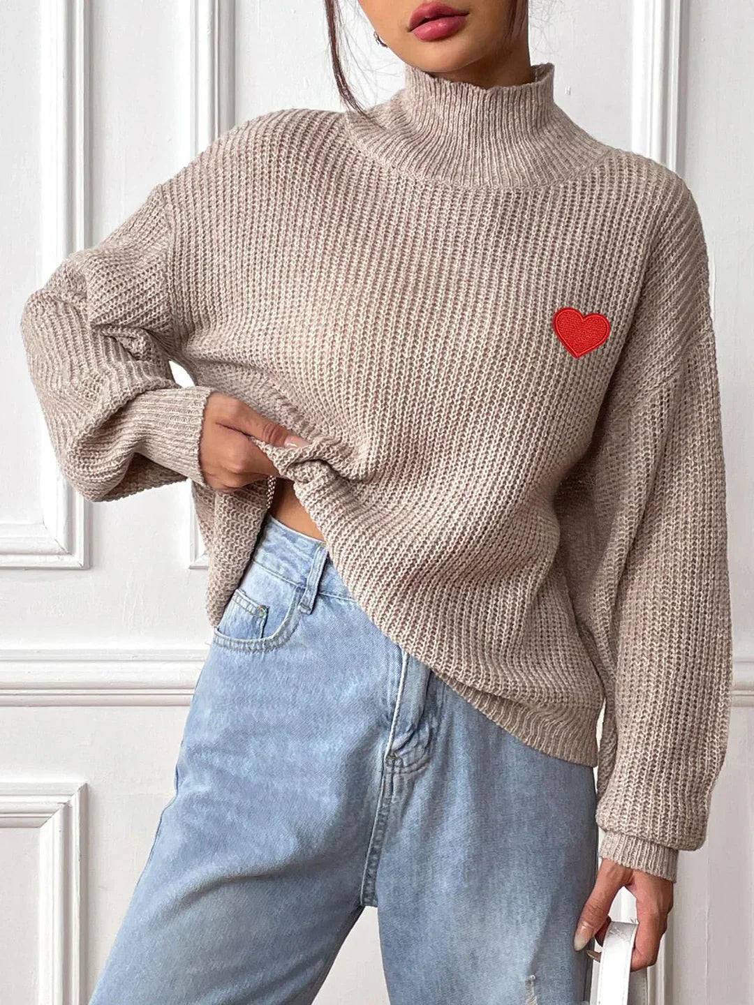 Stilla | Langærmet brusepullover med originalt hjerte-mønster