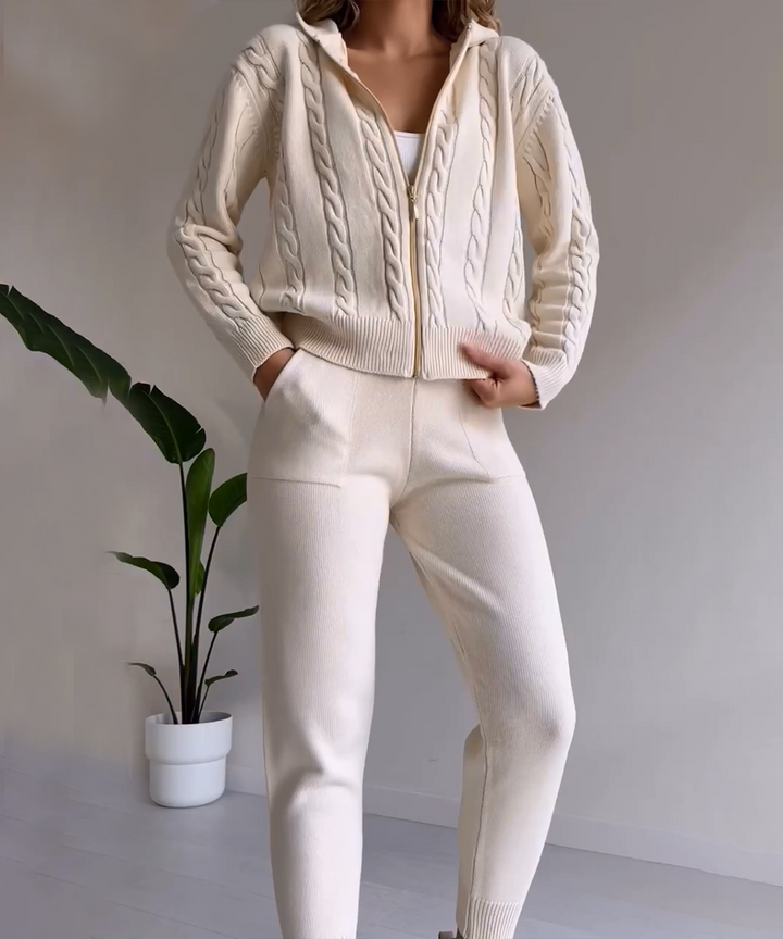 Stilla | To-delt sæt med cardigan og casual jacquard-strikpullover