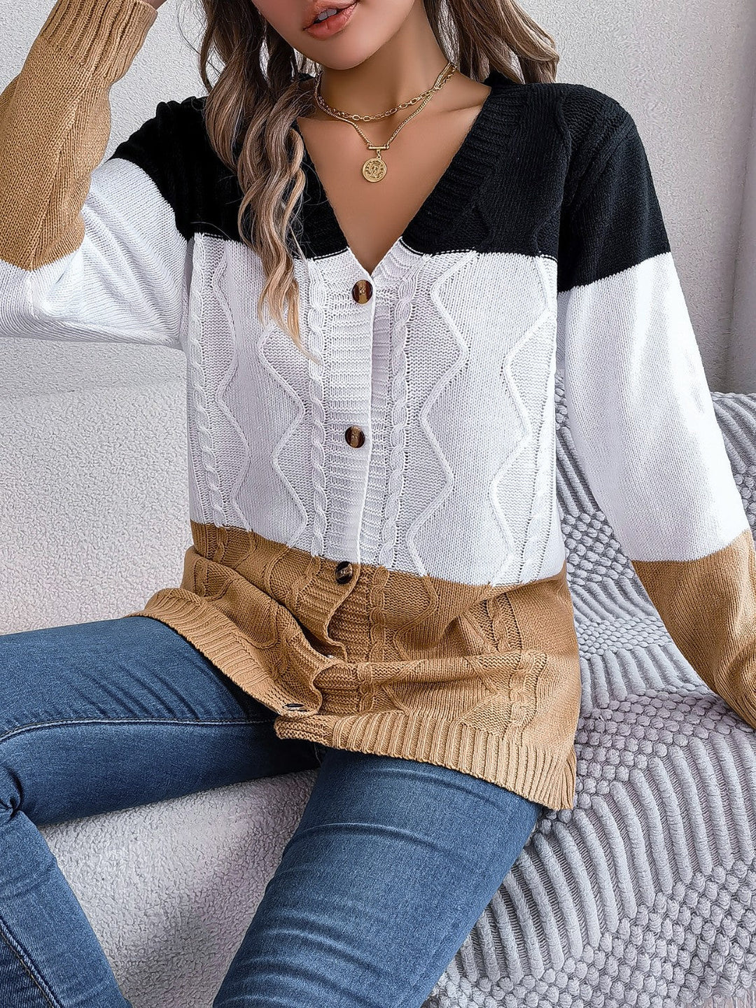 Stilla | Strikket Stribet Knappet Cardigan