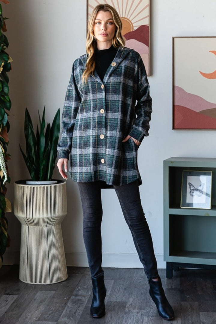 Stilla | Checks Heimish Hoodie Strikjakke Med Knapper og Lange Ærmer